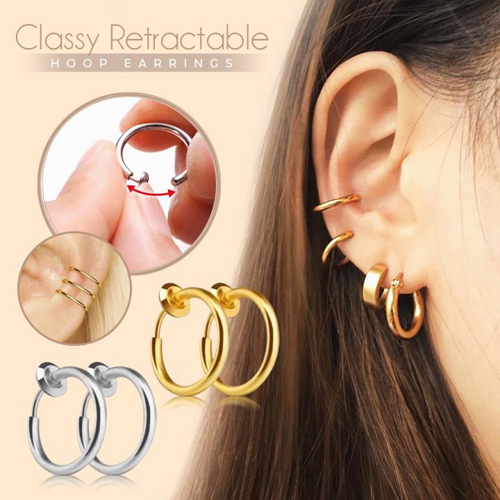 ⭐️Non-Piercing⭐️ Classy Retractable Hoop Earrings (2 pairs)