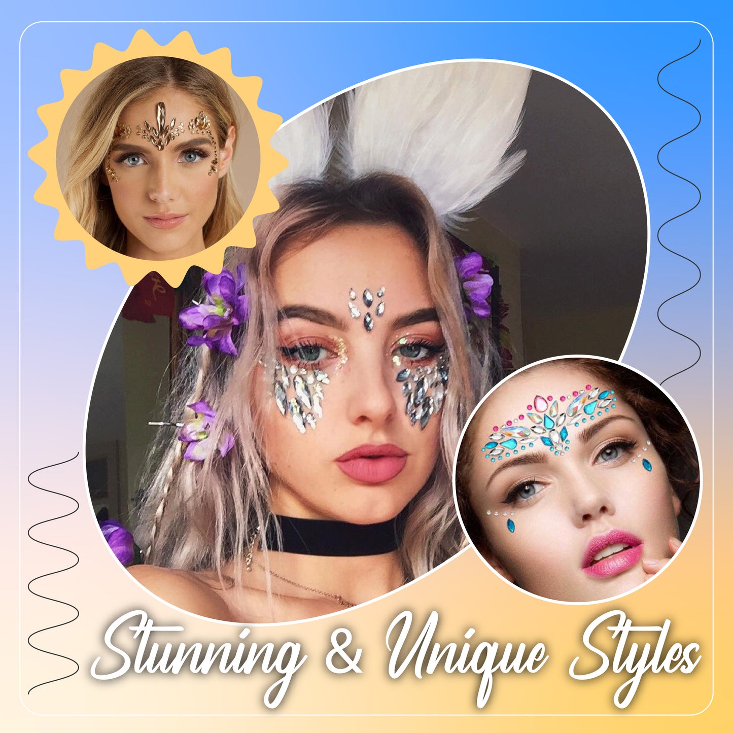 Party Queen Face Jewels Stickers