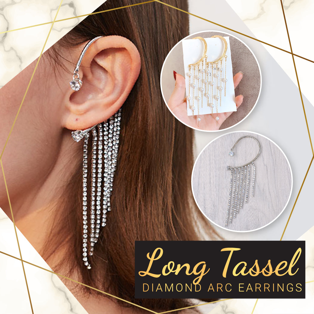 Long Tassel Diamond Arc Earrings