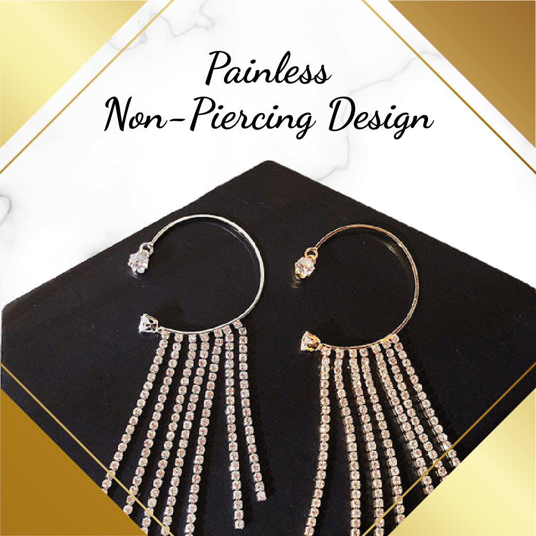Long Tassel Diamond Arc Earrings