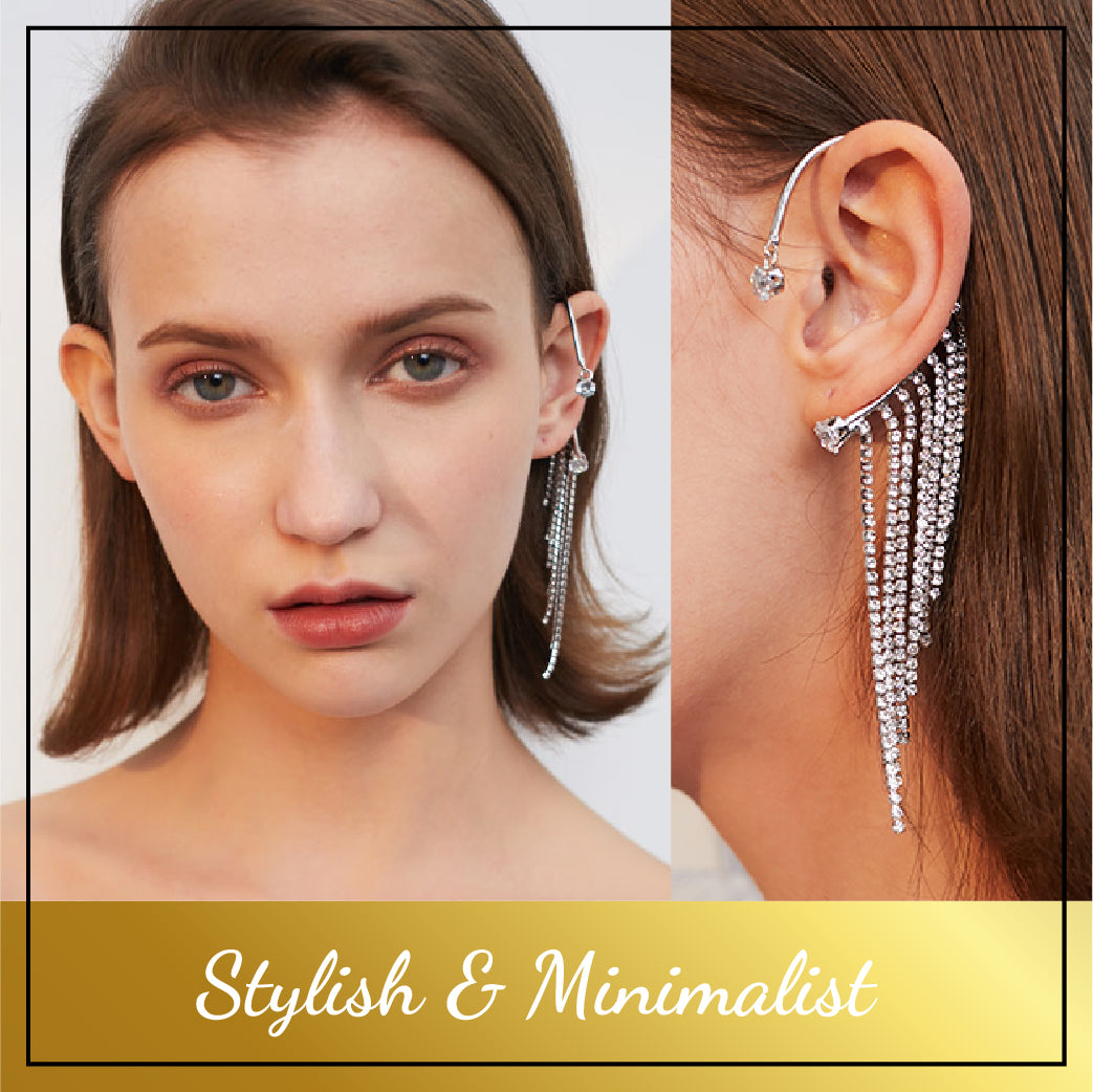Long Tassel Diamond Arc Earrings