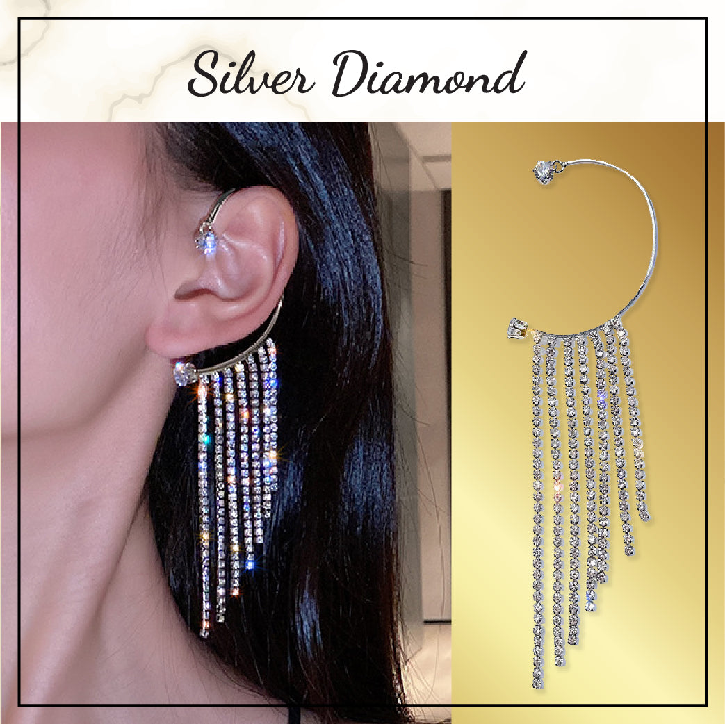 Long Tassel Diamond Arc Earrings