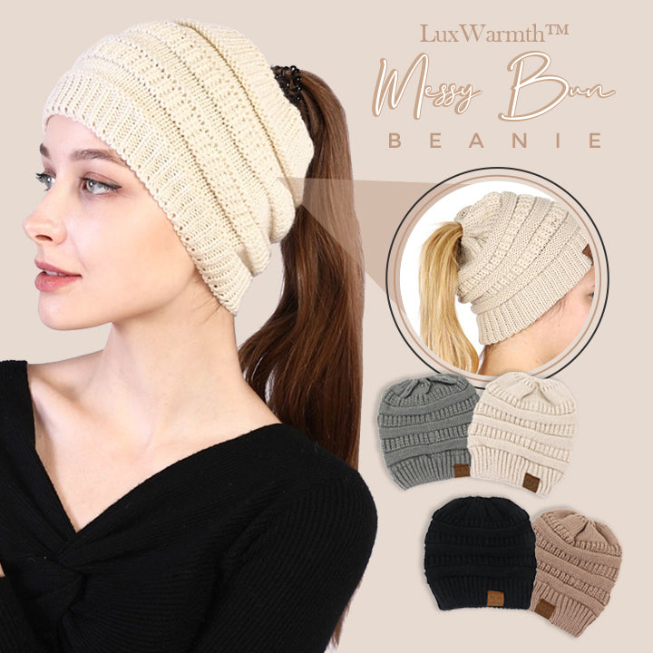 LuxWarmth™ Messy Bun Beanie