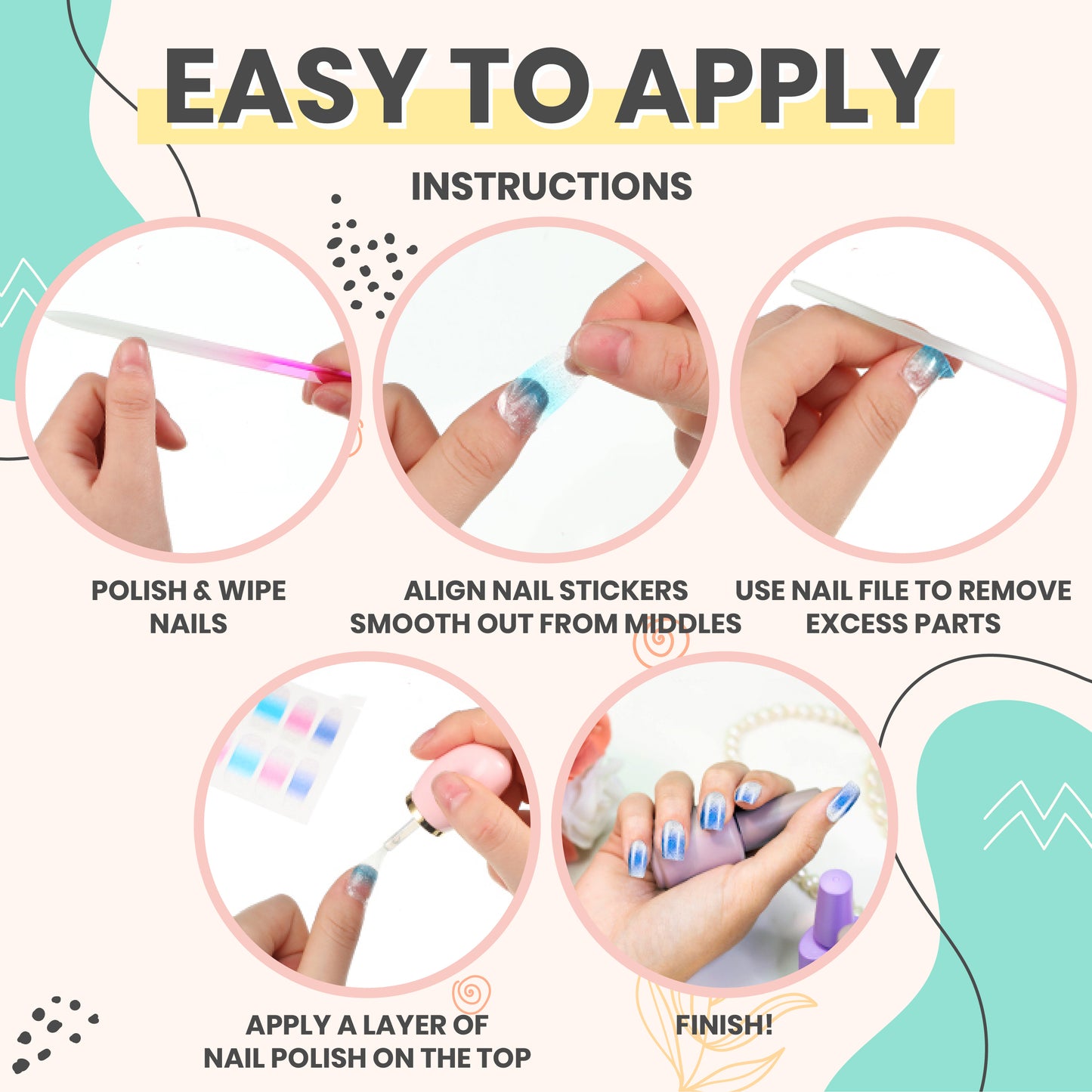 Easy Press On Nail Stickers Kit
