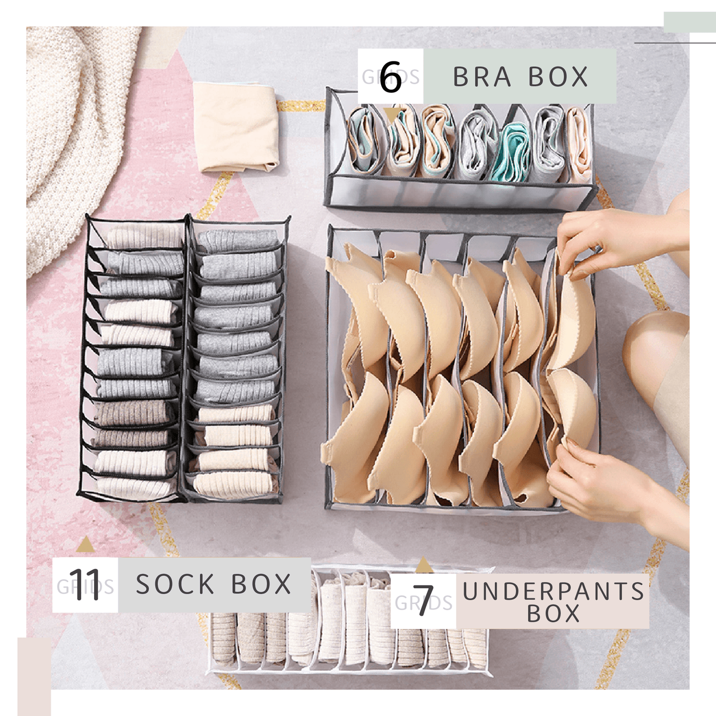 Multi-grid Underwear Storage Organizer